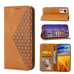 For Xiaomi 12/12X/12S Cubic Grid Calf Texture Magnetic Closure Leather Phone Case(Yellow)