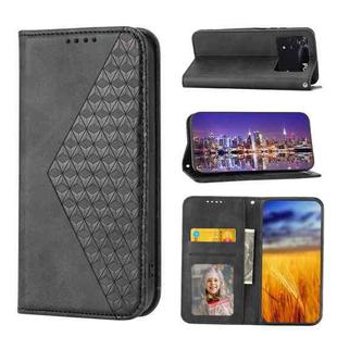For Xiaomi Poco M4 Pro 4G Global Cubic Grid Calf Texture Magnetic Closure Leather Phone Case(Black)