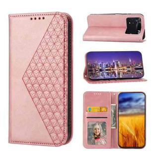 For Xiaomi Poco M4 Pro 4G Global Cubic Grid Calf Texture Magnetic Closure Leather Phone Case(Rose Gold)