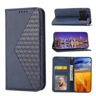 For Xiaomi Poco M4 Pro 4G Global Cubic Grid Calf Texture Magnetic Closure Leather Phone Case(Blue)