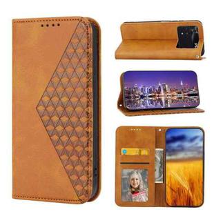 For Xiaomi Poco X4 Pro 5G Global Cubic Grid Calf Texture Magnetic Closure Leather Phone Case(Yellow)