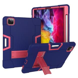 For iPad Pro 11 inch 2021 / 2020 Contrast Color Robot Shockproof Silicon + PC Protective Tablet Case with Holder & Pen Slot(Navy Blue + Rose Red)