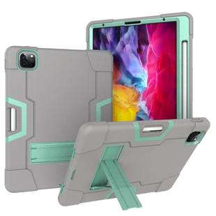 For iPad Pro 11 inch 2021 / 2020 Contrast Color Robot Shockproof Silicon + PC Protective Tablet Case with Holder & Pen Slot(Grey + Mint Green)