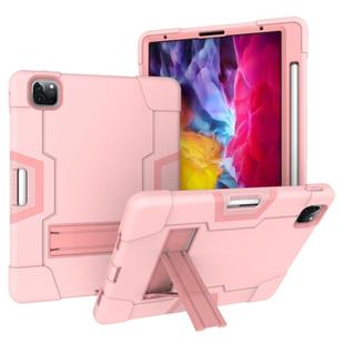 For iPad Pro 11 inch 2021 / 2020 Contrast Color Robot Shockproof Silicon + PC Protective Tablet Case with Holder & Pen Slot(Rose Gold)