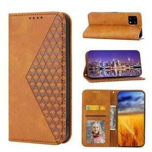 For Sharp Aquos sense 4 4G/sense5G Cubic Grid Calf Texture Magnetic Closure Leather Phone Case(Yellow)