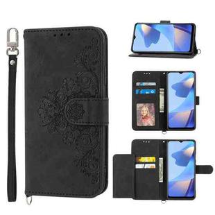 For Sharp Aquos sense 6/6s Skin-feel Flowers Embossed Wallet Leather Phone Case(Black)