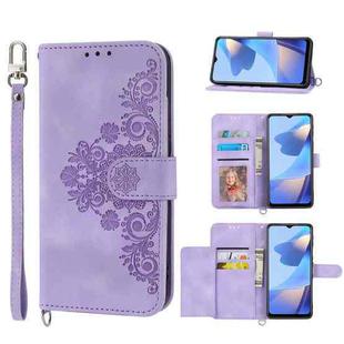 For Sharp Aquos sense 6/6s Skin-feel Flowers Embossed Wallet Leather Phone Case(Purple)