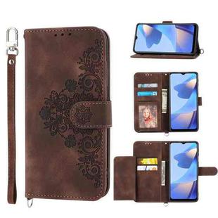 For Sharp Aquos sense 4 Skin-feel Flowers Embossed Wallet Leather Phone Case(Brown)