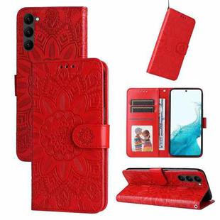 For Samsung Galaxy S23+ 5G Embossed Sunflower Leather Phone Case(Red)