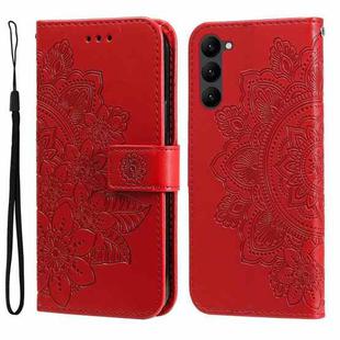 For Samsung Galaxy S23 5G 7-petal Flowers Embossing Leather Phone Case(Red)