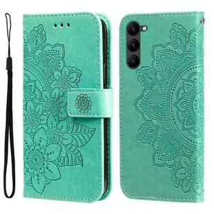 For Samsung Galaxy S23+ 5G 7-petal Flowers Embossing Leather Phone Case(Green)