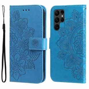 For Samsung Galaxy S23 Ultra 5G 7-petal Flowers Embossing Leather Phone Case(Blue)