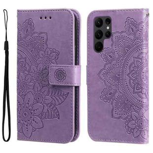 For Samsung Galaxy S23 Ultra 5G 7-petal Flowers Embossing Leather Phone Case(Purple)