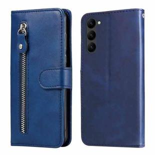 For Samsung Galaxy S23 5G Calf Texture Zipper Leather Phone Case(Blue)