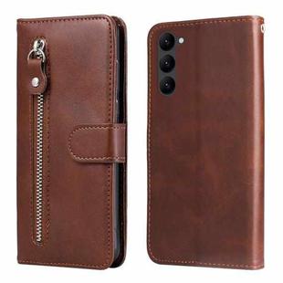 For Samsung Galaxy S23 5G Calf Texture Zipper Leather Phone Case(Brown)