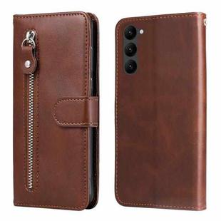 For Samsung Galaxy S23+ 5G Calf Texture Zipper Leather Phone Case(Brown)