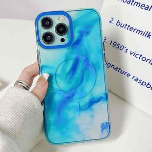For iPhone 14 Marble Dual-side Laminating Magsafe Phone Case(Sky Blue)
