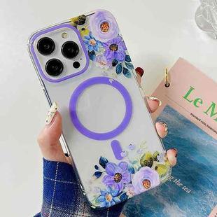 For iPhone 14 Pro Flowers Dual-side Laminating Magsafe Phone Case(Purple)