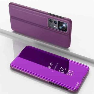 For Xiaomi 12T / 12T Pro / Redmi K50 Ultra Plated Mirror Horizontal Flip Leather Phone Case with Holder(Purple)