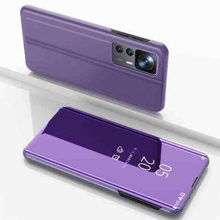 For Xiaomi 12T / 12T Pro / Redmi K50 Ultra Plated Mirror Horizontal Flip Leather Phone Case with Holder(Purple Blue)