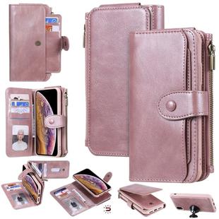 For iPhone XR Multifunctional Retro Detachable Magnetic Horizontal Flip Leather Case with Card Slots & Holder & Wallet & Photo Frame(Rose Gold)