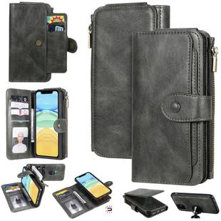 For iPhone 11 Multifunctional Retro Detachable Magnetic Horizontal Flip Leather Case with Card Slots & Holder & Wallet & Photo Frame(Dark Green)