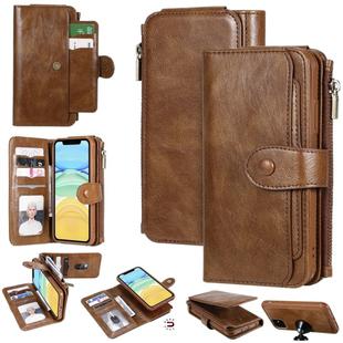 For iPhone 11 Multifunctional Retro Detachable Magnetic Horizontal Flip Leather Case with Card Slots & Holder & Wallet & Photo Frame(Brown)