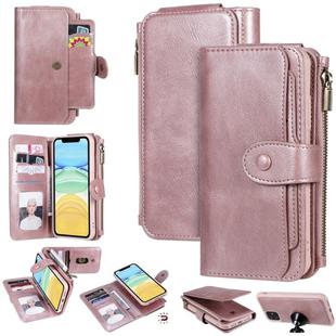 For iPhone 11 Multifunctional Retro Detachable Magnetic Horizontal Flip Leather Case with Card Slots & Holder & Wallet & Photo Frame(Rose Gold)