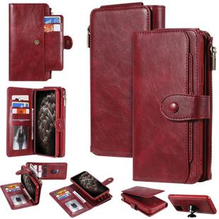 For iPhone 11 Pro Max Multifunctional Retro Detachable Magnetic Horizontal Flip Leather Case with Card Slots & Holder & Wallet & Photo Frame(Red)