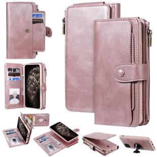 For iPhone 11 Pro Max Multifunctional Retro Detachable Magnetic Horizontal Flip Leather Case with Card Slots & Holder & Wallet & Photo Frame(Rose Gold)