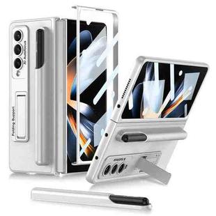 For Samsung Galaxy Z Fold4 GKK Ultra-thin Shockproof Leather Protective Case with Holder & Pen Slots(Silver)