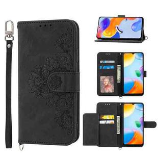 Skin-feel Flowers Embossed Wallet Leather Phone Case For Xiaomi Redmi Note 11T Pro/Note 11T Pro+ 5G/Poco X4 GT 5G/Redmi K50i (Black)