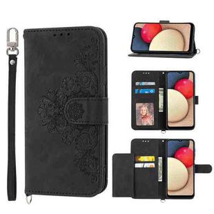 For Samsung Galaxy A14 5G Skin-feel Flowers Embossed Wallet Leather Phone Case(Black)