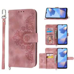 For Samsung Galaxy A22 5G/A22s/F42 5G Skin-feel Flowers Embossed Wallet Leather Phone Case(Pink)