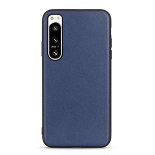 For Sony Xperia 5 IV Accurate Hole Lambskin Texture Genuine Leather Phone Case(Blue)