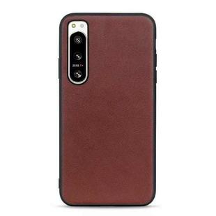 For Sony Xperia 5 IV Accurate Hole Lambskin Texture Genuine Leather Phone Case(Brown)
