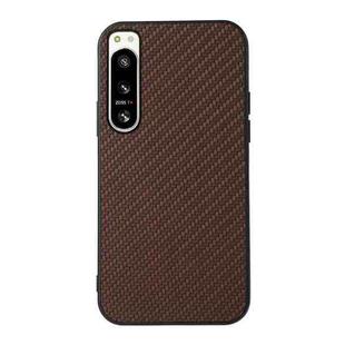 For Sony Xperia 5 IV Accurate Hole Carbon Fiber Texture PU Phone Case(Brown)