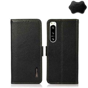 For Sony Xperia 5 IV KHAZNEH Side-Magnetic Litchi Genuine Leather RFID Case(Black)