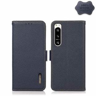 For Sony Xperia 5 IV KHAZNEH Side-Magnetic Litchi Genuine Leather RFID Case(Blue)