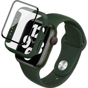 For Apple Watch SE 2022 40mm imak Silicone Watch Band PC Frame with Tempered Glass Film(Dark Green)