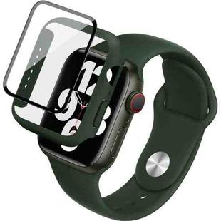 For Apple Watch SE 2022 44mm imak Silicone Watch Band PC Frame with Tempered Glass Film(Dark Green)