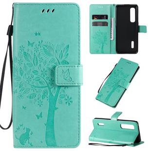 For OPPO Find X2 Pro Tree & Cat Pattern Pressed Printing Horizontal Flip PU Leather Case with Holder & Card Slots & Wallet & Lanyard(Green)