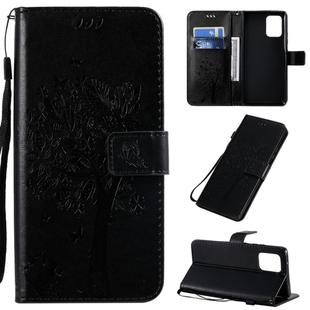For Galaxy A91 / M80S Tree & Cat Pattern Pressed Printing Horizontal Flip PU Leather Case with Holder & Card Slots & Wallet & Lanyard(Black)