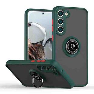 For Samsung Galaxy S23 5G Q Shadow I Ring Kickstand PC and TPU Hybrid Phone Case(Dark Green)