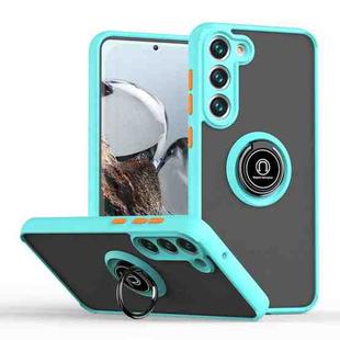 For Samsung Galaxy S23 5G Q Shadow I Ring Kickstand PC and TPU Hybrid Phone Case(Sky Blue)