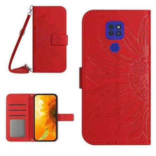 For Motorola Moto E7 Plus/G9/G9 Play Skin Feel Sun Flower Pattern Flip Leather Phone Case with Lanyard(Red)