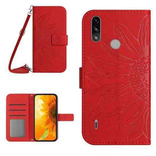 For Motorola Moto E7 Power/E7i Power Skin Feel Sun Flower Pattern Flip Leather Phone Case with Lanyard(Red)