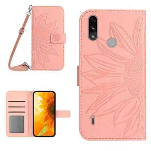 For Motorola Moto E7 Power/E7i Power Skin Feel Sun Flower Pattern Flip Leather Phone Case with Lanyard(Pink)