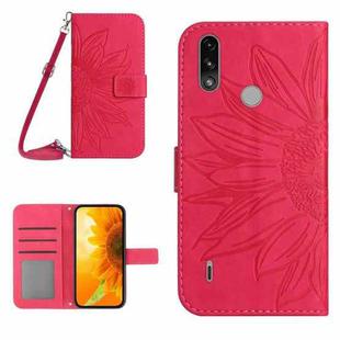 For Motorola Moto E7 Power/E7i Power Skin Feel Sun Flower Pattern Flip Leather Phone Case with Lanyard(Rose Red)