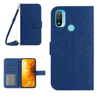 For Motorola Moto E20/E30/E40 Skin Feel Sun Flower Pattern Flip Leather Phone Case with Lanyard(Dark Blue)